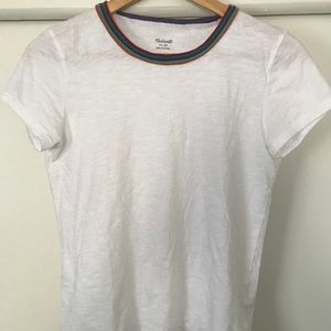Madewell White Tee with Rainbow Collar